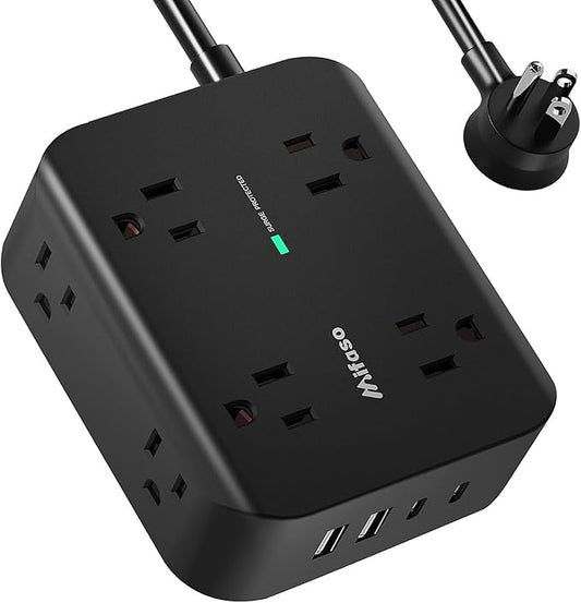 25FT Extension Cord - 8 Outlets Surge Protector Power Strip with USB Ports, Heavy-Duty Braided Extension Cord with Multiple Outlets, Flat Plug, Circuit Breaker, Charging Station Overload Protection