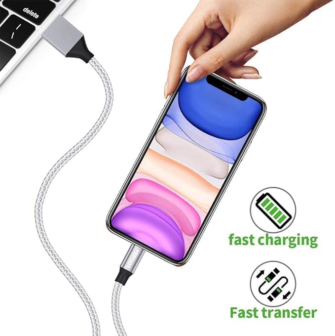 [Apple MFi Certified] 6Pack(3/3/6/6/6/10FT) iPhone Charger Nylon Braided Fast Charging Lightning Cable Compatible iPhone 14Pro/14/13Pro/13/12Pro/12/11and More-Silver&White