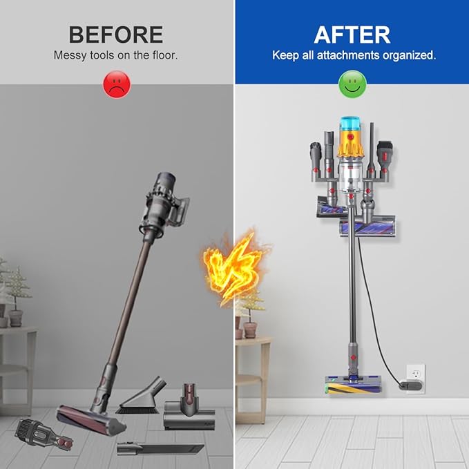LANMU Accessory Holder Compatible with Dyson V15 V11 V10 V8 V7 Outsize Gen5 Cordless Stick Vacuum Cleaner, Drill Free Docking Station Attachments Organizer, Fit Accessories and Parts Storage