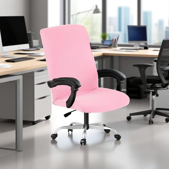 Office Chair Cover,Removable Desk Chair Cover with Zipper,Stretch Anti-dust Universal Rotating Office Seat Slipcover,Washable High Back Computer Seat Protector for Pets (Pink, Large | Armrests)