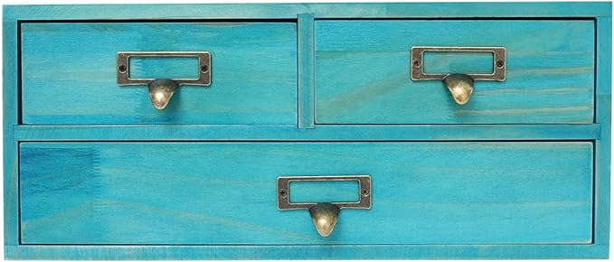 4 Packs Vintage Desktop Apothecary Cabinet with 3 Drawers,Wood Desktop Organizers Stackable Drawers Desktop Chest Drawer for Herb Storage,Tea Collection,Stationery (Blue)