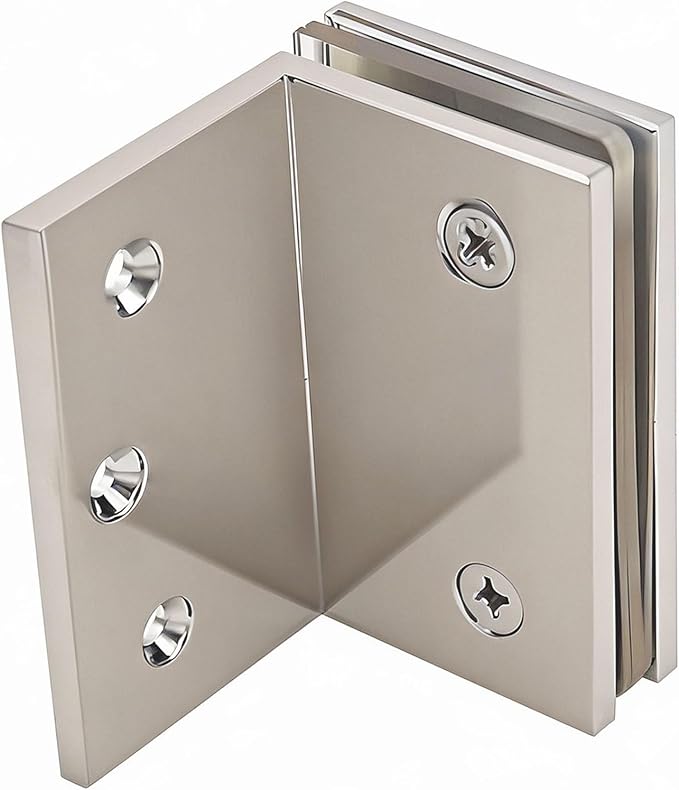 Glass Clamp, Heavy Duty Solid Brass Shower Clip for 5/16" to 1/2" (8-12mm) Glass, Wall or Floor Installation, Brushed Nickel