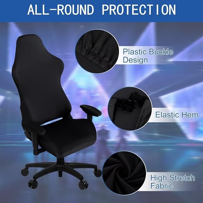 SARAFLORA 2 Pack Gaming Chair Cover, Stretchable Computer Chairs Cover Removable Office Chair Cover for Armchair, Swivel Chair, Computer Boss Chairs, Spandex Chair Slipcovers, Black