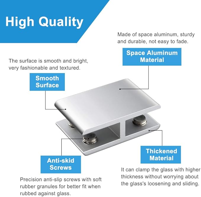 INCREWAY 4 Pcs Adjustable Double Side Aluminum Alloy Glass Shelf Support Bracket, Glass Clip Clamp Holder for 10-12mm Thickness, 180 Degrees