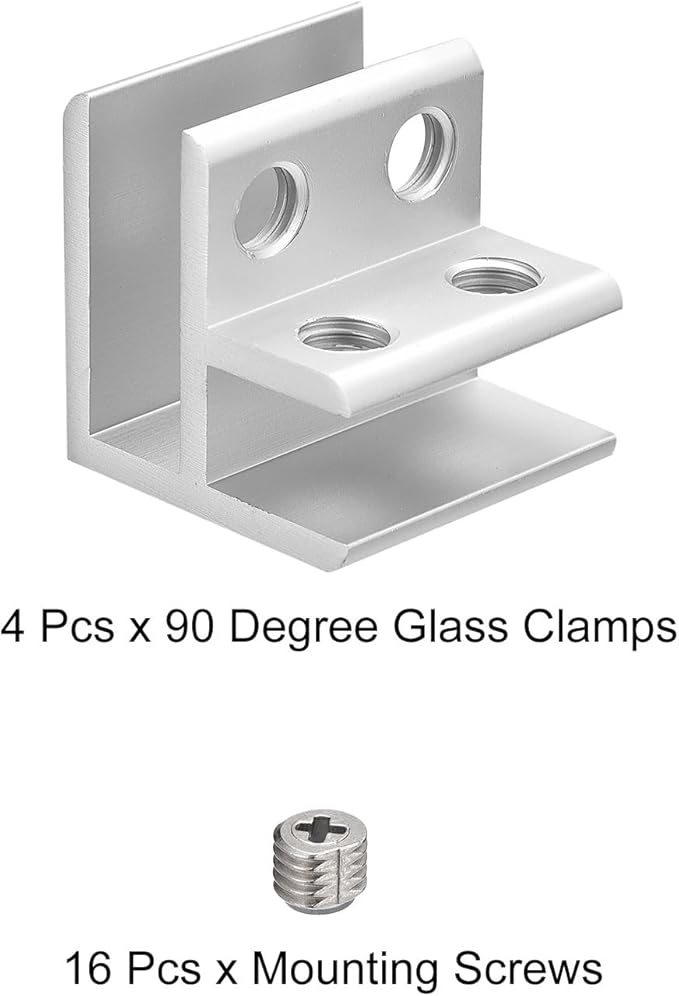 uxcell 90 Degree Glass Clamp, 4pcs for 8-12mm Aluminum Alloy Glass Shelf Support Bracket Double Side Glass Holder for Cabinet Cupboard