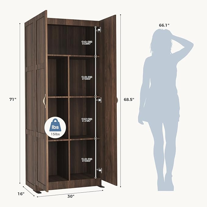 DUMOS Office Storage Cabinet, Large Capacity Organizer, Wooden Bedroom Storage Unit for CD, Blankets and Books, Suitable for Living Rooms, Office and Study Rooms, Brown