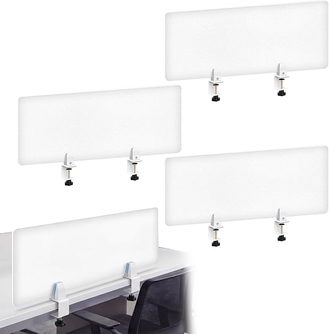 Tatuo 4 Pcs 47.2'' L x 15.8'' W Desk Privacy Panel Frosted Acrylic Office Desk Divider Partition with Adjustable Universal Base for Offices Schools Reception Area Call Centers