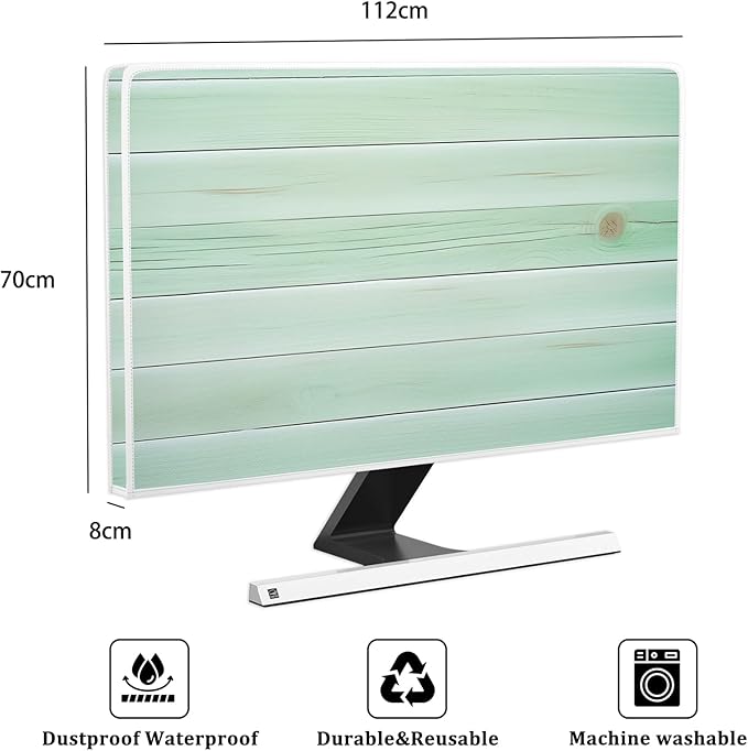 Waterproof Television Covers 45, 46, 47, 48 Inch Anti-Static Anti-Static Dust-Proof Protective Sleeve Compatible with Flat Screen TV Decorations，Mint Green Wooden Board Design