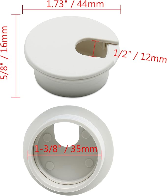 5Pcs 1-3/8" / 35mm Computer Desk Grommet, Plastic Round Desk Grommet Hole Wire Cover Organizer, White