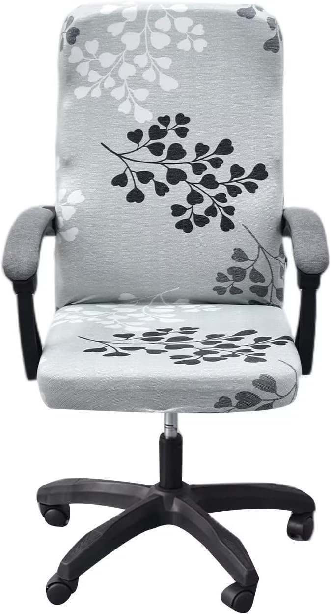 Stretch Office Chair Cover with Zipper Printed Computer Chair Cover for Armrest Chair Universal Removable Spandex Rotating Boss Chair Slipcovers Soft Desk Chair Seat Protector for Dogs, Cats (L, 27)