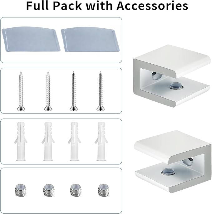 Alise Glass Shelf Brackets 2Pcs, Adjustable Shower Glass Clamps, Heavy Duty Clamp Holder, SUS304 Stainless Steel Brackets for 8-12mm Shelves and Wall Connection, Polished Chrome