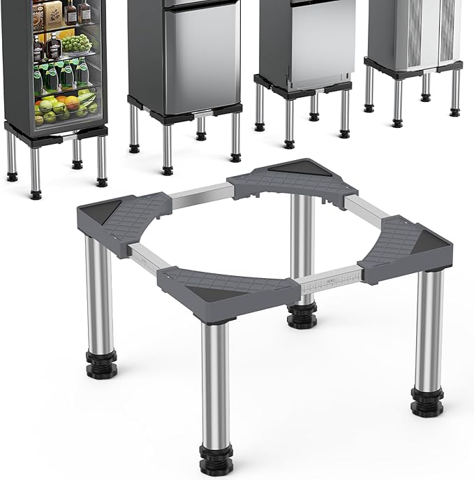 Mini Fridge Stand Height 13"-14.2" Adjustable Refrigerator Washing Machine Stand Base with 4 Strong Feet Anti-Vibration Washer Dryer Stand Laundry Pedestal Universal Appliance Stand Load 660LB-Gray
