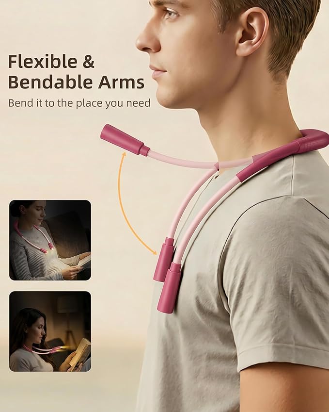 Rechargeable Book Light,3 Colors and Brightness Adjustable Reading Light,Bendable Neck Light,100hrs Long-Lasting,Perfect Reading Lamp Gift for Books in Bed, Knitting,Repairing,Working (Pink)