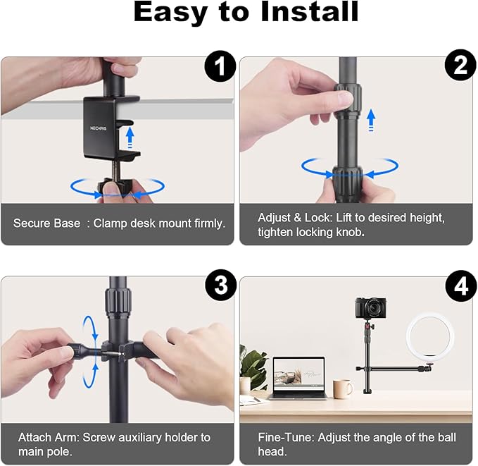 Camera Desk Mount Table Stand with Magic Arm & Ball Head, Table Light Stand with C Clamp, Webcam Desk Camera Mount for DSLR Ring Light Mic Live Streaming Vlog (811003)