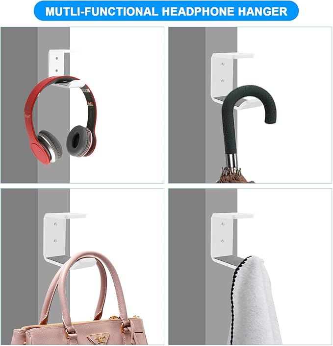 Cosmos 2 Pcs Headphone Hanger Mount Under-Desk Headset Hanger Hook Earphone Holder Wall Mount Hooks with Adhesive Tape & Screw Set Compatible with PC Gaming DJ Headset, Acrylic (Solid White)