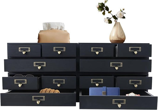4 Packs Vintage Desktop Apothecary Cabinet with 3 Drawers, Vintage Desktop Organizer Wood Desktops Organizers Stackable Drawers Chest Drawer for Herb Storage Tea Collection Stationery (Black)