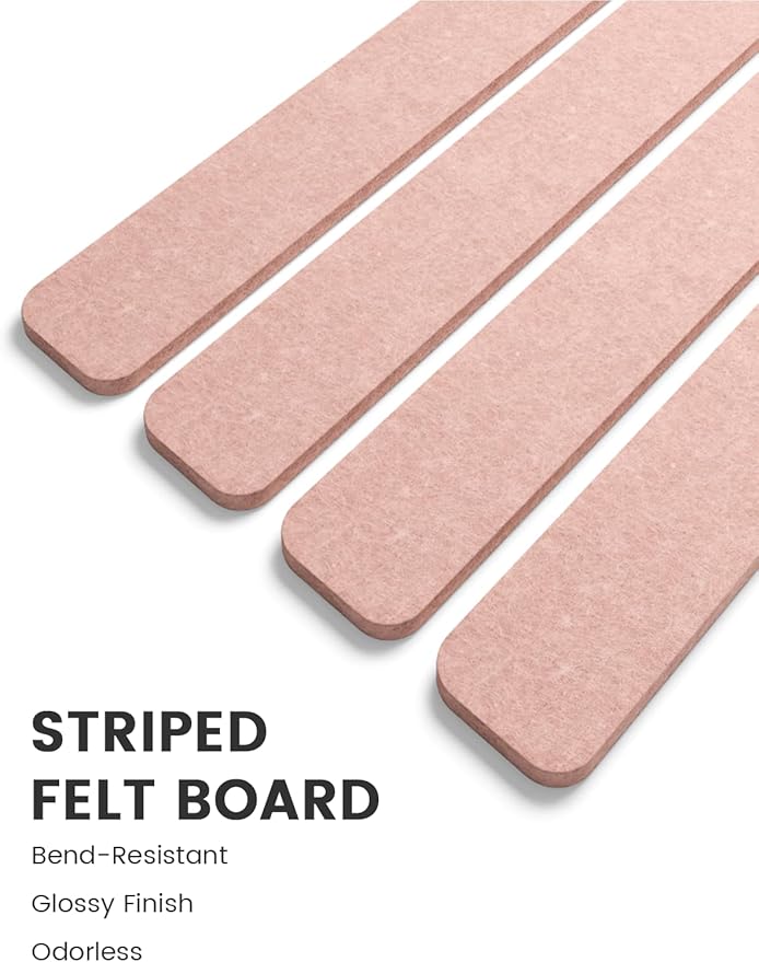 Fluxynara Cork Board Alternative Felt Strip Board 8-Pack 13"x2", Office Pin Board with 50 Push Pins, Adhesive Install for Bedroom Door & Home Office(Pink)