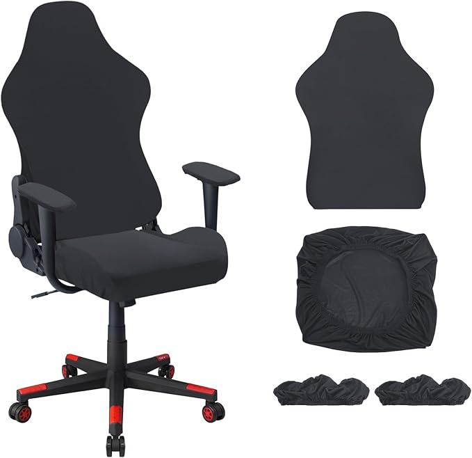 uxcell Gaming Chair Covers, Stretchable Office Computer Chair Slipcover with Armrest Covers, Elastic Seat Protector for Office Reclining Racing Game Chair, Dark Gray