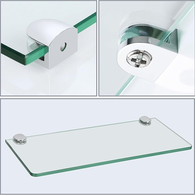 Alise Glass Shelf Bracket,Adjustable Clamp Brackets for Shelves,Wall Mount Clamps for 5-8mm Glass Shelves,Bathroom Clip Holder Support Hardware Replacement Parts,BL1010-4P Polished Chrome Pack of 4
