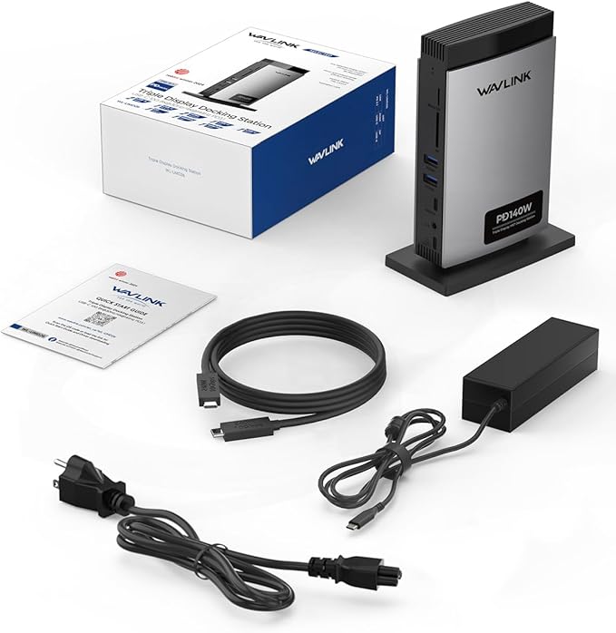 WAVLINK Laptop Docking Station 3 Monitors(Max Resolution: Single 8K or Triple 4K), 11-in-1 USB C Docking Station with 125W PD3.1 Pass-Through & Power Adapter, 2*HDMI + DP, for MacBook M1–M4 & Windows