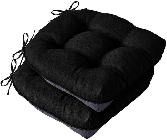 IASEAHK Chair Cushions for Dining Chairs, Seat Cushions for Kitchen Chairs, Indoor Seat Cushions with Ties, Tufted Foam Chair Pads, Non Slip Chair Cushions Set of 2, 15.5" x 15.5" x 4", Black