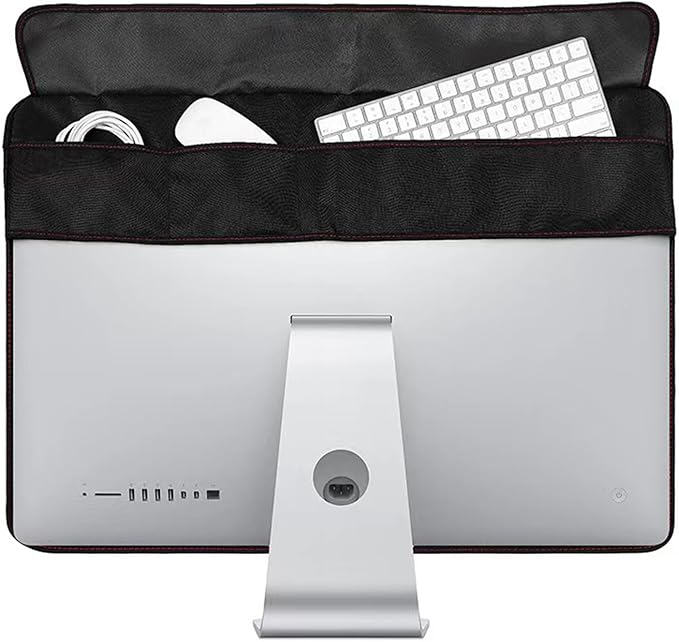 Monitor Dust Cover for iMac 27 inch PU Leather Anti-Static Dustproof Protective Cover for LCD/LED/HD Panel Case Computer Sleeve Monitor Dust Cover with Rear Pocket(Black, 27inch)