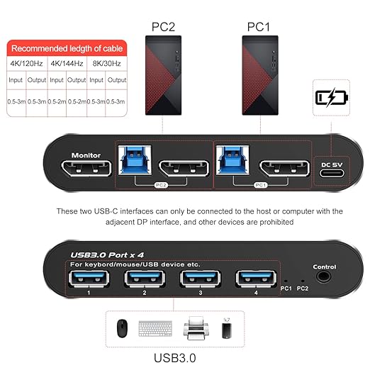 Kvm Switch displayport 1 Monitors 2 Computers 240hz 2 Port kvm Switches displayport 165hz PC Switch 1 Monitor 2 Computers dp 1440p 120hz 144hz 165hz 240hz