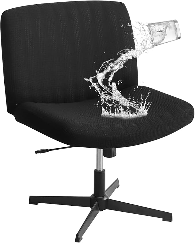 Criss Cross Chair Cover Black Armless Wide Back Chair Cover Water Resistant Stretchable Slipcover for Wide Seat Desk and Vanity Chairs Washable