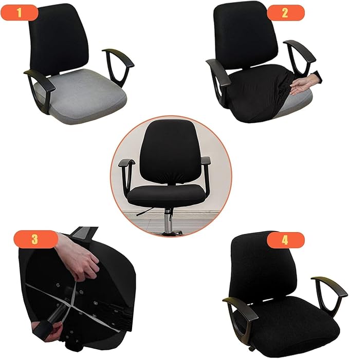 Office Chair Covers - 2 Piece Protective Stretchable Chair Seatcovers Stretch Chair Slipcover, Removable Washable Universal Armchair Cover Slipcover Chair Seat Cover Protector Cover