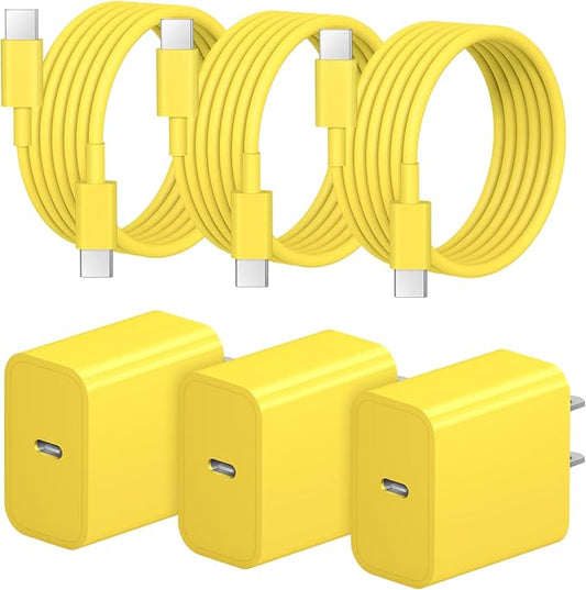 iPhone 17 16 15 Charger Fast Charging 3+3Pack 20W USB C Wall Charger with 6FT Fast Charging Cable Compatible with iPhone 17/17 Air/17 Pro/17 Pro Max/iPhone 16/15 Series, iPad Pro/AirPods -Yellow