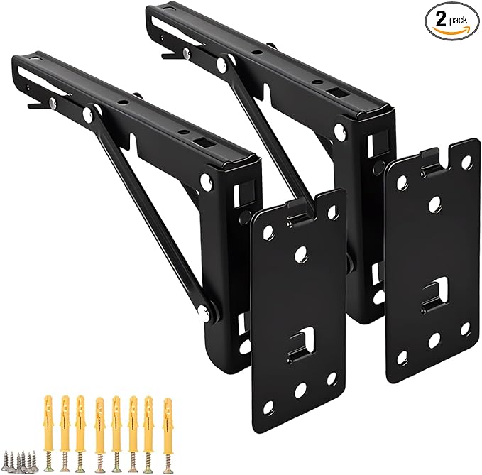 Detachable Folding Shelf Brackets 10 Inch 2 Pack Heavy Duty Wall Mounted Collapsible L Bracket for RV, Workbench, Laundry, Kitchen, Bathroom, Garage & DIY Folding Table