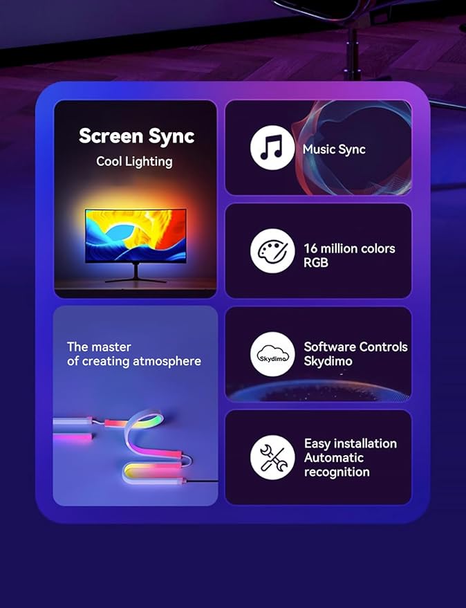 Monitor LED Backlights for PC/Mac, LED Strip Lights that Sync with Screen Color or Music, Computer Light Bar Behind Monitor, LEDs for Desk Gaming, USB Interface, Software Control (32 in)