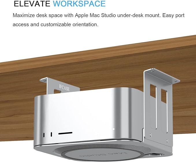 IFCASE Aluminum Under Desk Mount for Mac Studio M4 M3 M2 M1 Max, Ultra with Anti-Scratch Pad (Silver)
