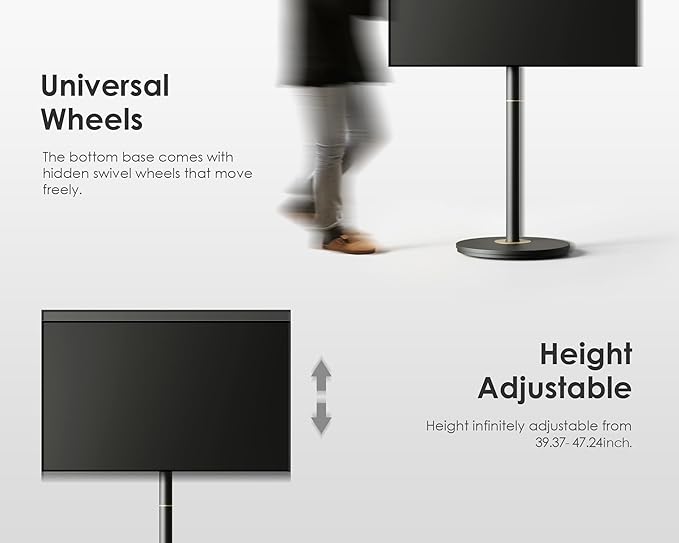 FITUEYES Design Small Rolling TV Cart for 24-48 Inches Television, Minimalist Modern TV Floor Stand on Wheels Fits Max VESA 200x200mm, V2 Portable Smart Television Stands, Black, Master Series