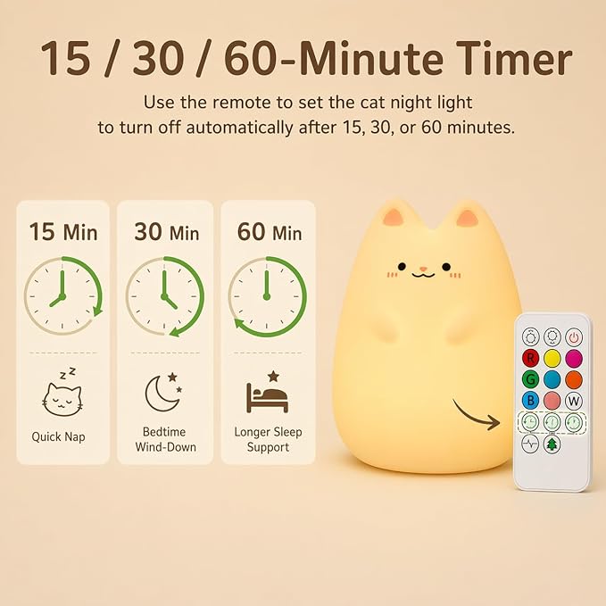 Baby Night Light for Car Seat- Dimming Function 9 Colors Changing Eye Caring Portable Rechargeable & Timing Bedside Lamp Light Up Toddler Bed Room Travel Essentials Squishy Silicone Infant BPA Free