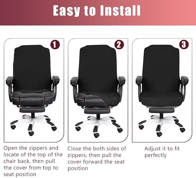SARAFLORA Office Chair Cover, Stretchable Desk Cover Removable Computer for with Zipper Universal Spandex Rotating Anti-dust Slipcover,Black, Medium | 2PCS (BGYT-M2-Black)