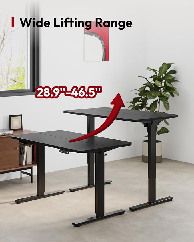 SANODESK Height Adjustable Electric Standing Desk 48x24 Inches, Sit Stand Desk with Splice Board for Home Office, Ergonomic Computer Workstation, Study & Gaming, Black Frame/Black Top