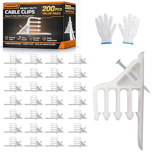 200 Pcs Multi-Cable Staple, Cable Stackers Electrical Wire Stackers, Cable Staples Clips with Steel Nails, White for Suitable Most Cables (White)
