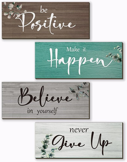 4 Pcs Office Decor For Women Motivational Wall Decor Rustic Inspirational Sign With Positive Sayings Wooden Hangings for Home Office Bathroom Bedroom Kitchen(Teal 10x4")