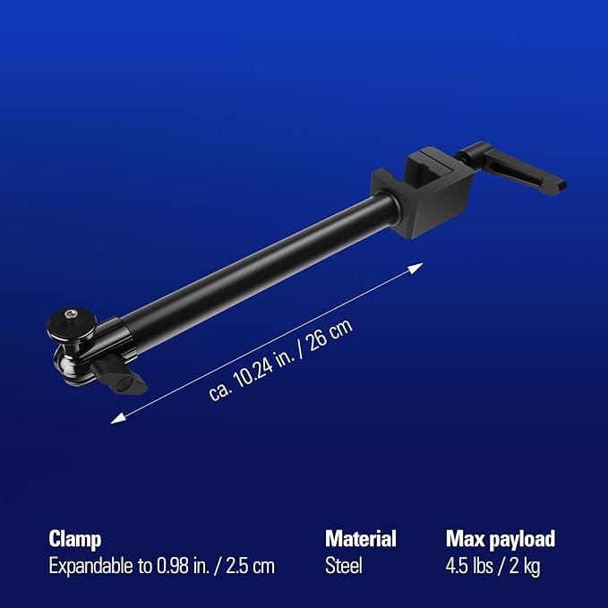 Elgato Solid Arm, Holding Arm with Padded Clamp for Easy Mounting and Adjusting of Lights, Cameras, and Microphones, for Streaming, Videoconferencing, and Studios