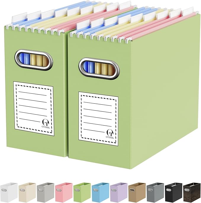 Oterri Cardboard File Organizer Box for Hanging File Folders Letter Size,File Box for Computer Desk,File Cabinet,Working Home,Office,Classroom (Green, Letter Size - 2 Packs)
