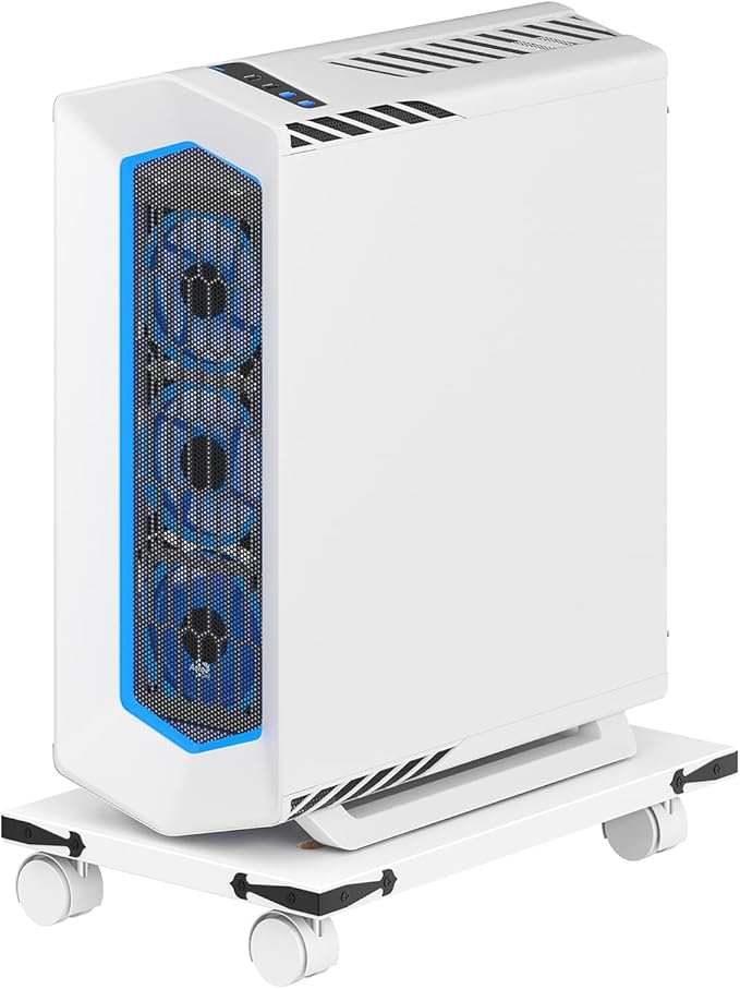 HOOBRO Mobile PC Stand, Ventilated Computer Tower Stand, PC Tower Holder with 4 Caster Wheels, CPU Holder Under Desk Fits Most Computer, for Office, Gamers, White WT46CJ01