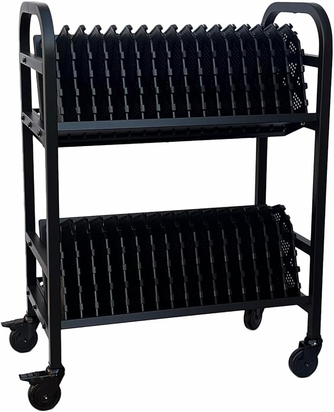 Workington 32-Device Mobile Open School Charging Cart Station for Ipads, Chromebooks, Tablets and Laptops Computer with Power Strip Included, Assembly Required, 1006 Black