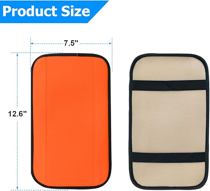 8sanlione Car Armrest Storage Box Mat, Fiber Leather Car Center Console Cover, Car Armrest Seat Box Cover Accessories Interior Protection for Most Vehicle, SUV, Truck, Car (Orange)