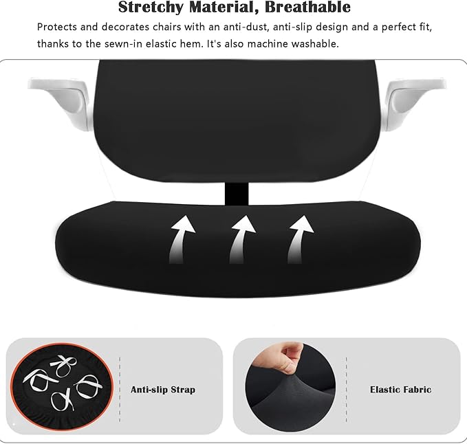 Office Chair Covers Set, Stretchable Washable Chair Cover, Universal Fit for Desk Chairs, Gaming Chairs, Home Office Fabric Protectors Slipcover (Backrest Cover+Seat Cover Set - Black)