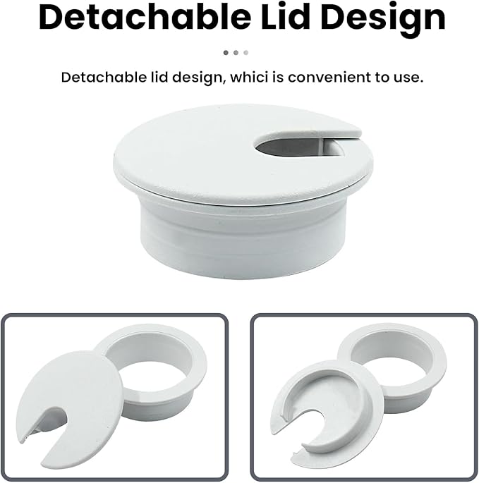 2-Pack 1.5 Inch Desk Grommet, Sturdy ABS Plastic Cable Hole Cover, Detachable Table Wire Organizer for Home & Office Desk – White