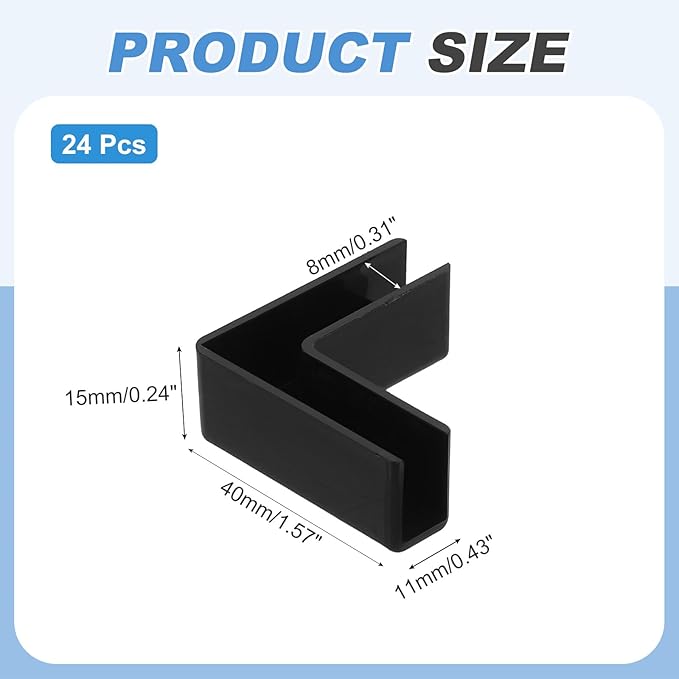 uxcell 24Pcs Plastic Glass Connector, Suitable for 8mm Thick l Shaped Glass to Glass Clamp, Fixing Bracket Rimless Clip Holder for Aquarium Fish Tank Display Shelves, Black