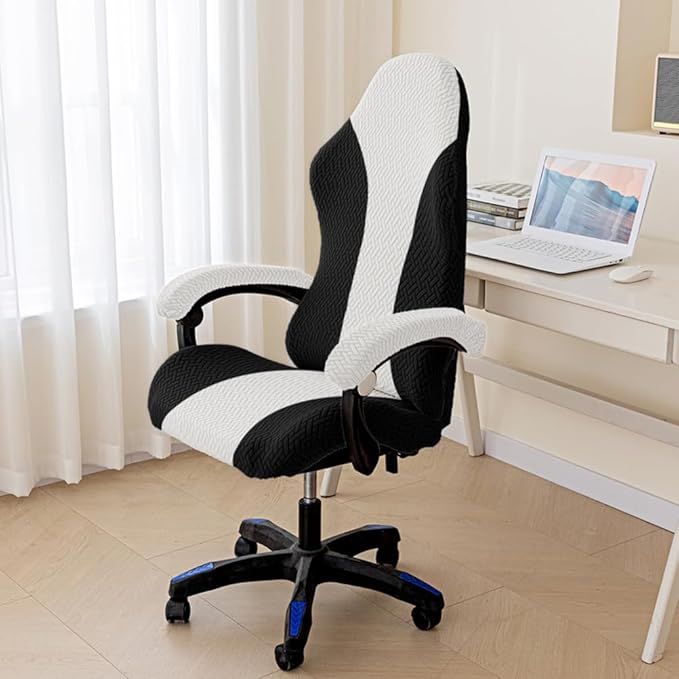 Gaming Chair Cover - Stretchable Machine Washable Fabric Computer Chair Seat Slipcovers Fits Most Office/PC Chairs & Racing Style Seats (NO Chair),Black a
