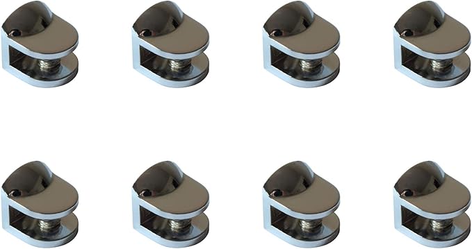 Wall Mounted Adjustable Shelf Brackets Shelf Clips Metal Clamps Holder Chrome for 4-8mm Glass Acrylic Wood (Set of 8)