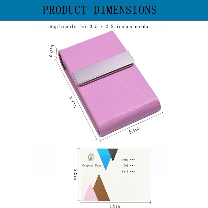 Business Card Holder with Ultra Slim Design,Business Card Case with Premium PU Leather, Suit Pocket Metal Card Holder for Women/Men,Professional Name Card Holder with Magnetic Shut (Pink)